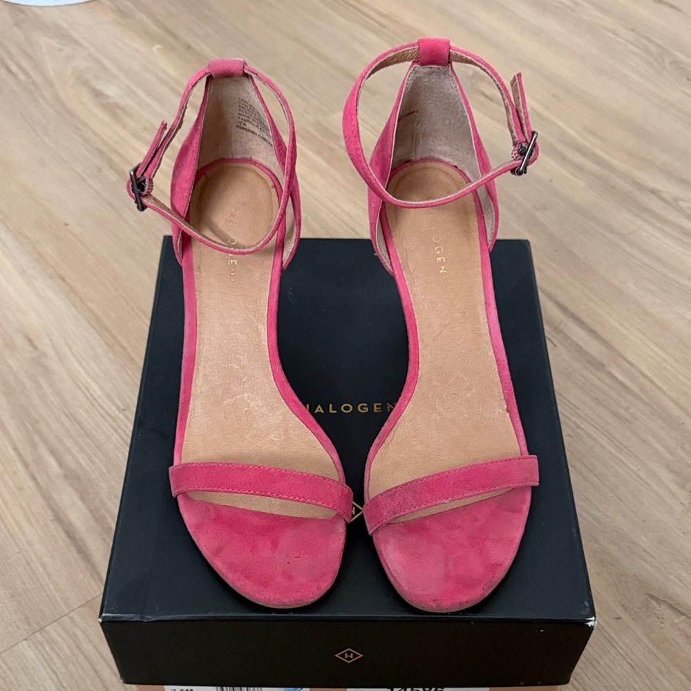 Halogen Pink Suede Ankle-Strap Heels